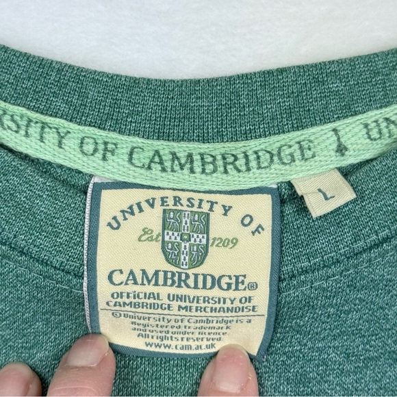 University of Cambridge Crewneck Sweatshirt Green Embroidered Crest Logo Sz L - Picture 7 of 15